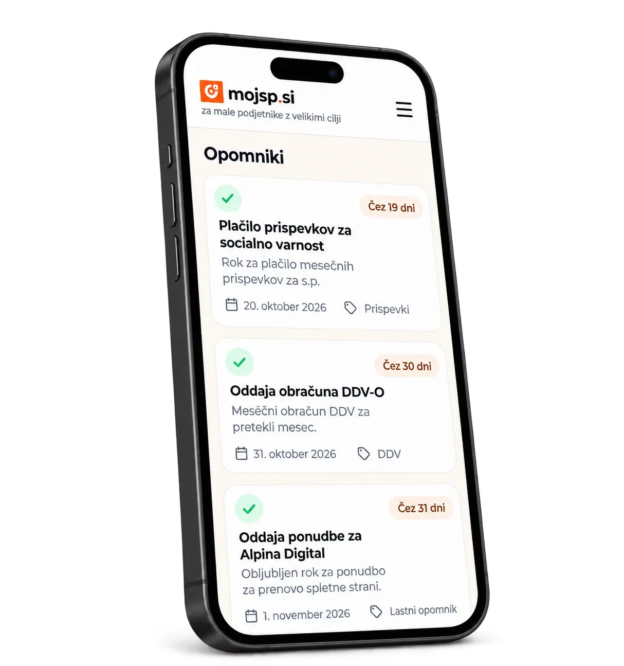 Seznam opomnikov na telefonu: prispevki, obračun DDV in lastni opomnik
